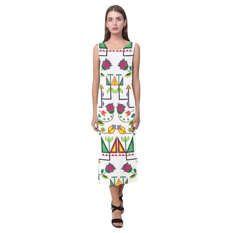 Geometric Floral Summer - White Phaedra Sleeveless Open Fork Long Dress Tunics Bestseller popular Geometric Floral Summer - White Phaedra Sleeveless Open Fork Long Dress Tunics Bestseller popular