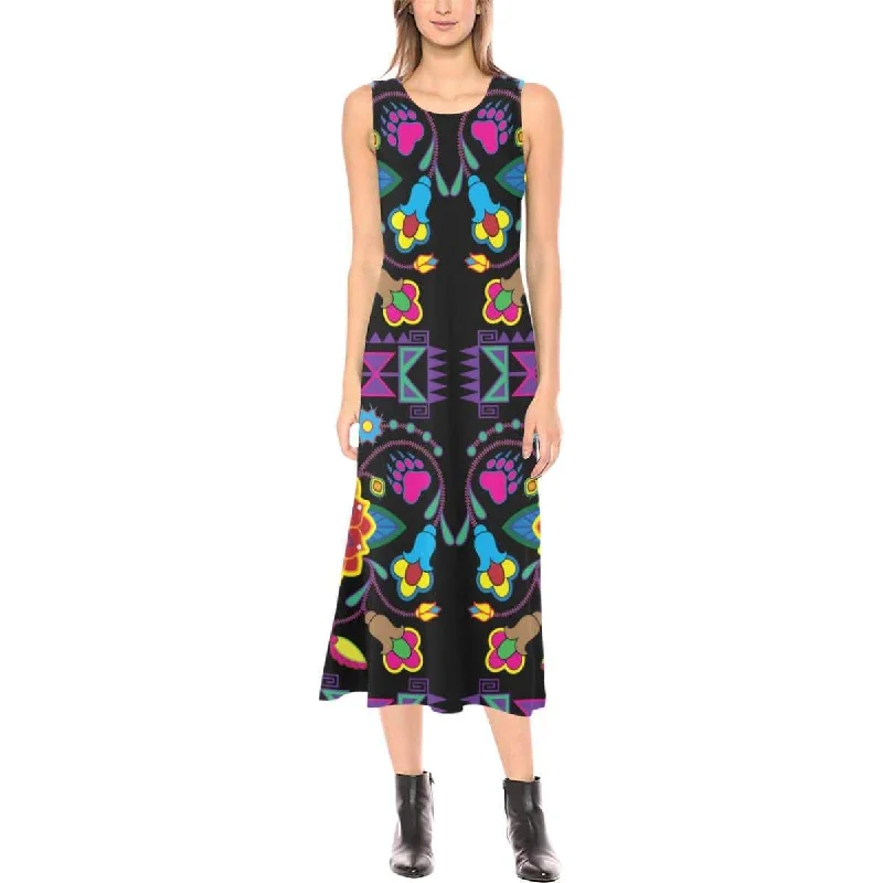 Geometric Floral Winter - Black Phaedra Sleeveless Open Fork Long Dress empire Waist empire Geometric Floral Winter - Black Phaedra Sleeveless Open Fork Long Dress empire Waist empire