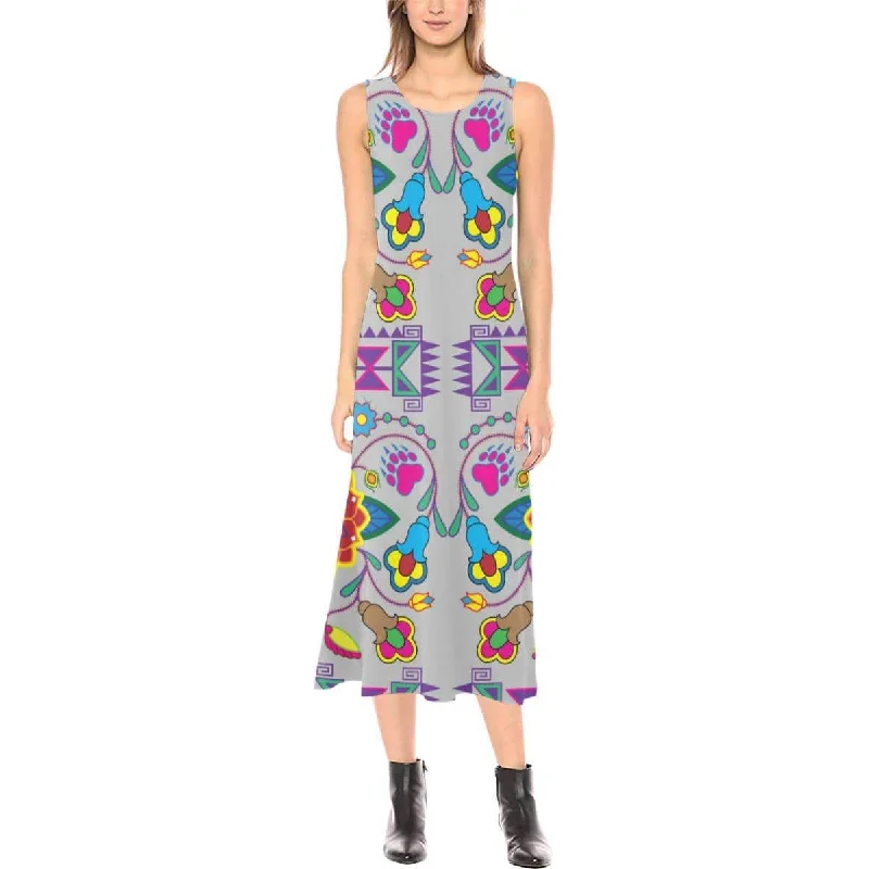 Geometric Floral Winter - Gray Phaedra Sleeveless Open Fork Long Dress Tunics Recommended stylist Geometric Floral Winter - Gray Phaedra Sleeveless Open Fork Long Dress Tunics Recommended stylist