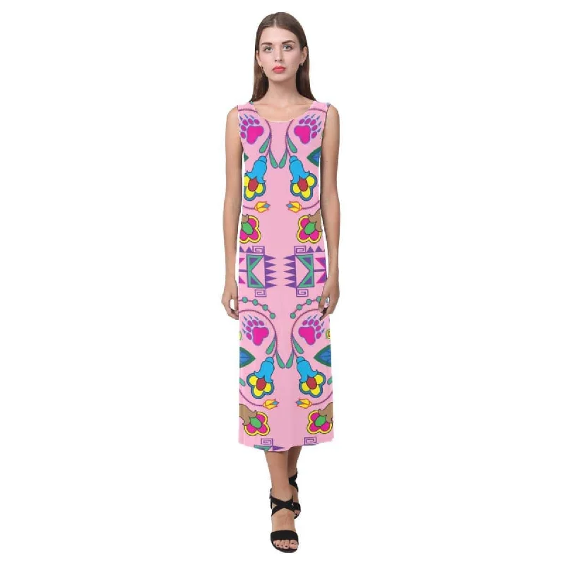 Geometric Floral Winter - Sunset Phaedra Sleeveless Open Fork Long Dress Tunics Evening elegant