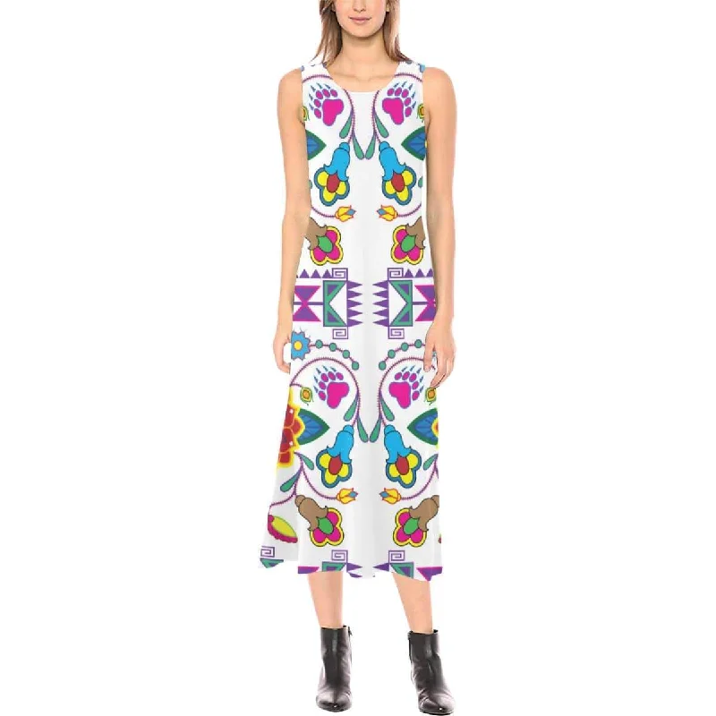 Geometric Floral Winter - White Phaedra Sleeveless Open Fork Long Dress Tunics Cozy soft