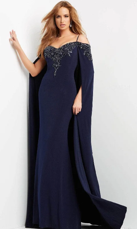 Jovani 06631 - Long Cape Embellished Evening Gown Cowl Neckline Elegant