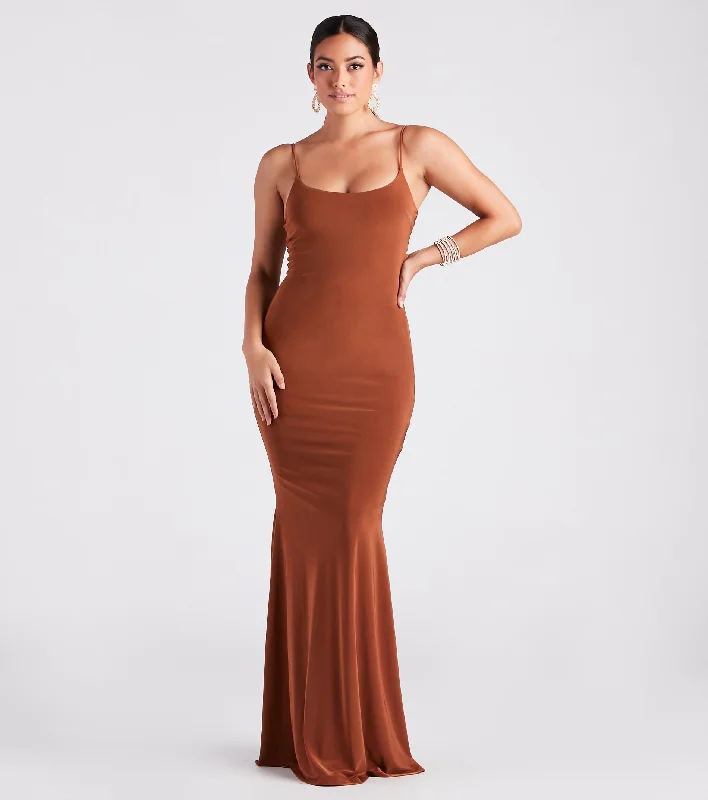 Kaitlyn Formal Square Neck Mermaid Long Dress Boat Neckline Classic