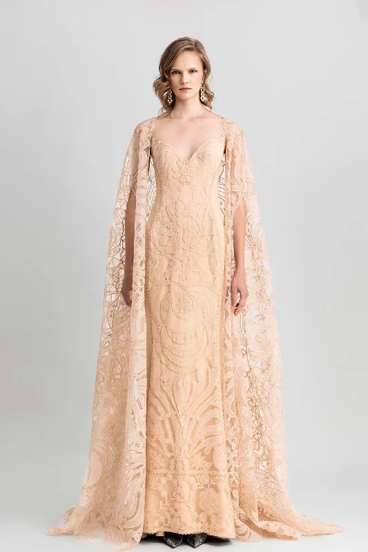 Lace gown paired with cape Tunics Wedding white