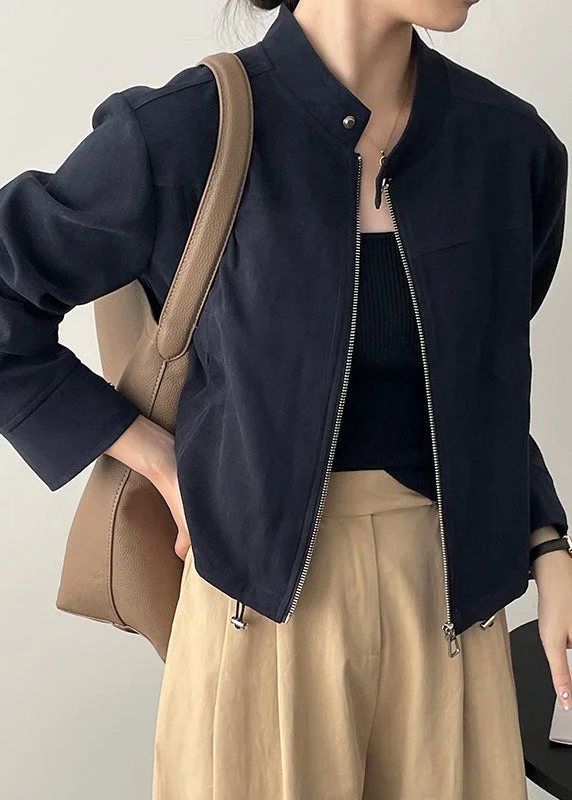 Navy Short Coat Outwear Zip Up Stand Collar Drawstring Fall Collared Crew Neck Turtle Neck Navy Short Coat Outwear Zip Up Stand Collar Drawstring Fall Collared Crew Neck Turtle Neck