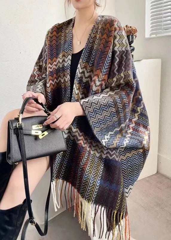 New Autumn And Winter Ethnic Style Black Coffee Tassel Shawl Warm Cashmere Shawl Cape New Autumn And Winter Ethnic Style Black Coffee Tassel Shawl Warm Cashmere Shawl Cape