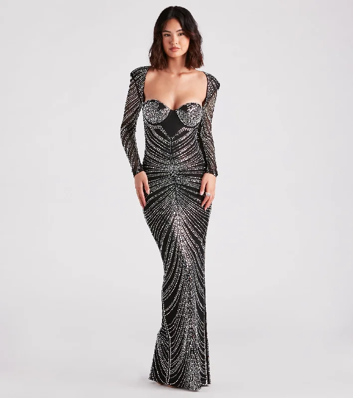 Raelynn Formal Rhinestone Bustier Long Dress Tunics Trendy modern