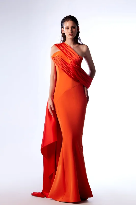 Satin and crepe dress with cape Tunics Bridal satin