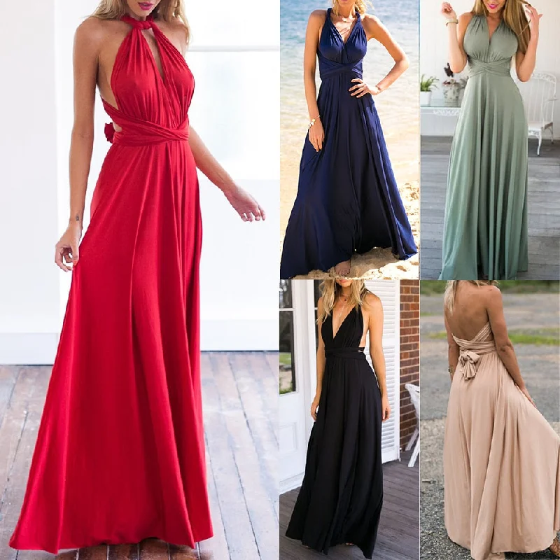 Sexy Women Boho Maxi Club Dress Red Bandage Long Dress Party Multiway Bridesmaids Convertible Infinity Robe Longue Femme Turtleneck Neckline Stylish