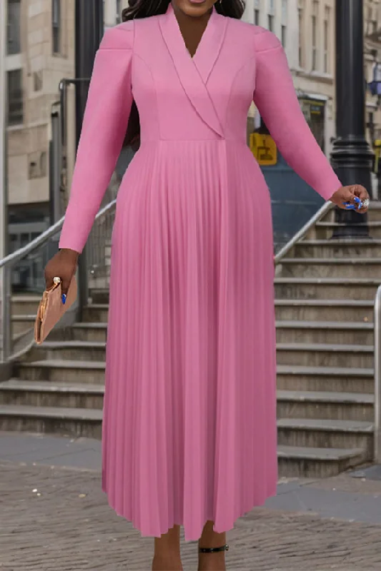 Solid Color Shawl Collar Commuting Pleated Maxi Dress Fashionable Wool Shawl Cape