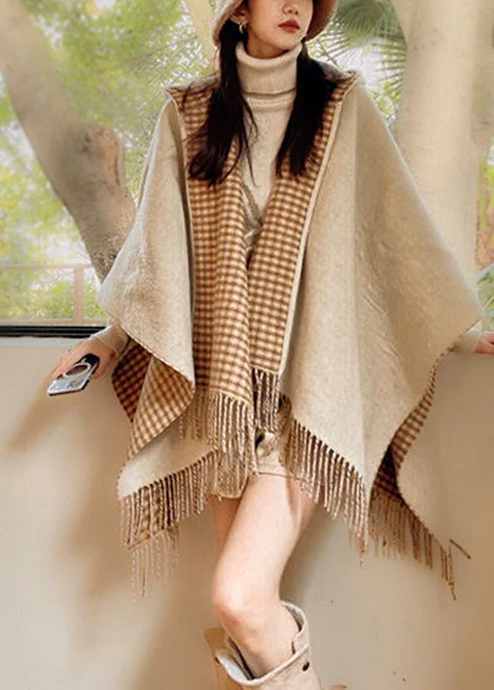 Stylish Wear On Both Sides Plaid Tassel Cashmere Shawl Soft Wool Shawl Wrap