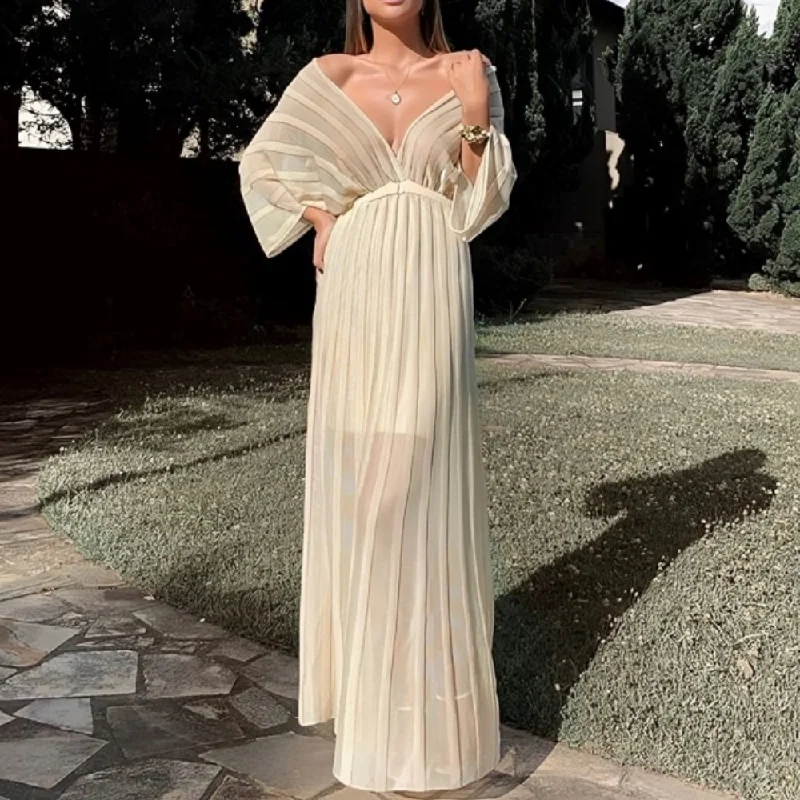 White V-neck Dress With Shawl Sleeves Elegant Pashmina Shawl Cape