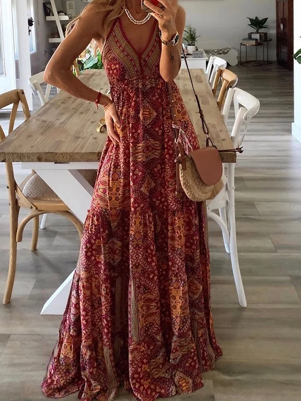 Woman's Boho Dress V-Neck Sleeveless Spaghetti Strap Long Dress Tunics Mesh breathable Woman's Boho Dress V-Neck Sleeveless Spaghetti Strap Long Dress Tunics Mesh breathable