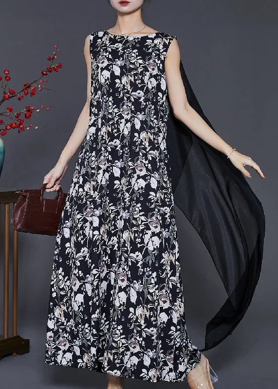 Modern Black Print Patchwork Shawl Chiffon Long Dress Sleeveless Lightweight Silk Shawl Modern Black Print Patchwork Shawl Chiffon Long Dress Sleeveless Lightweight Silk Shawl