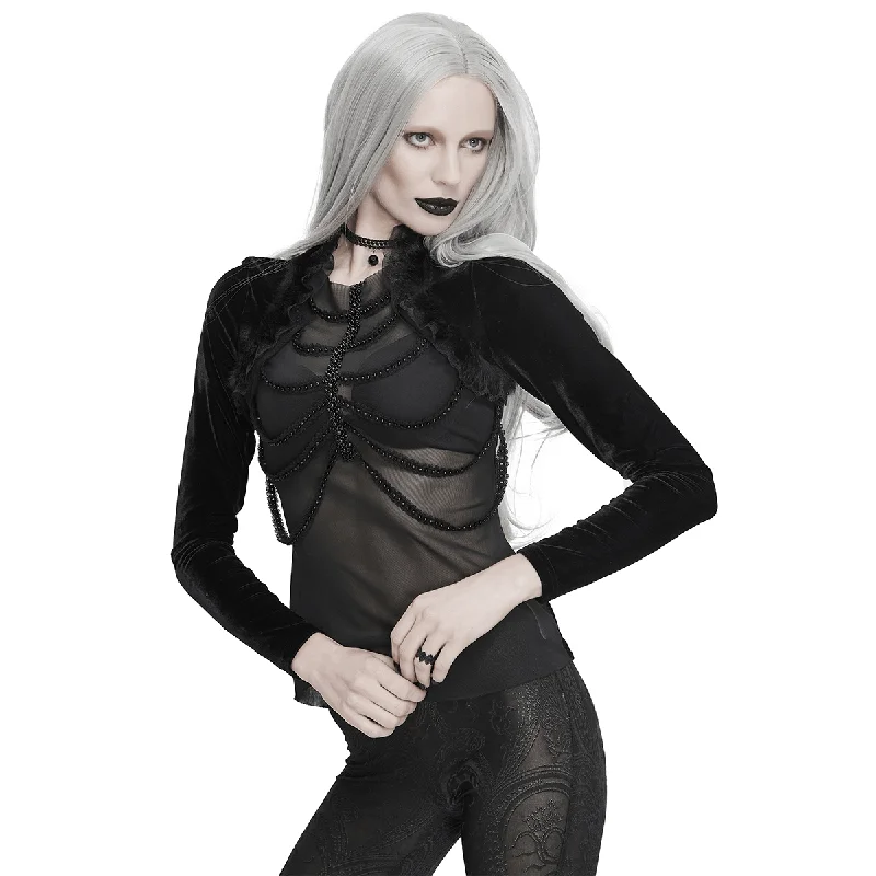 Women's Gothic Black Beaded Top with Shawl & Sheer Long Sleeves Luxurious Cashmere Shawl Wrap Women's Gothic Black Beaded Top with Shawl & Sheer Long Sleeves Luxurious Cashmere Shawl Wrap