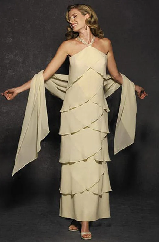 Alexander by Daymor - 3451SC Tiered Halter Dress with Shawl Elegant Lace Shawl Wrap