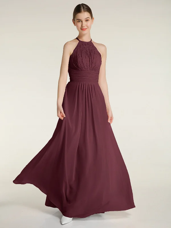 Halter Chiffon And Lace Long Dresses Cabernet Tunics Evening elegant