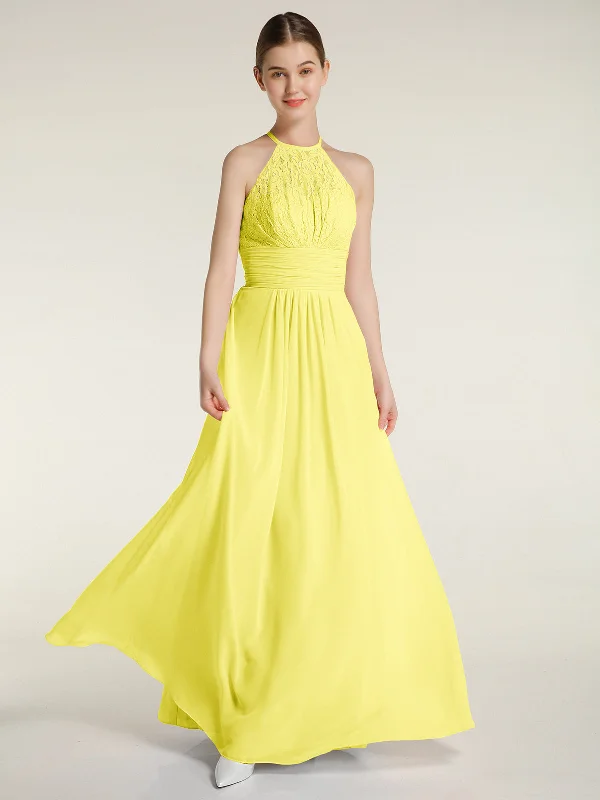 Halter Chiffon And Lace Long Dresses Lemon Tunics Sale discount