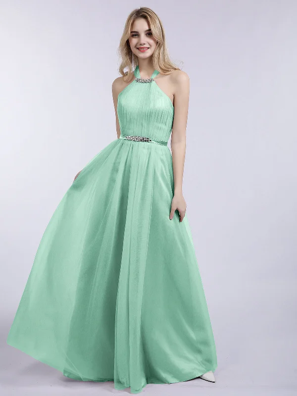 Halter Tulle with Beaded Long Dress Mint Green Tunics Summer linen