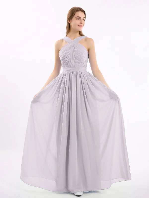 Cross Front Chiffon Long Dress with Bow Dusk Tunics Denim casual