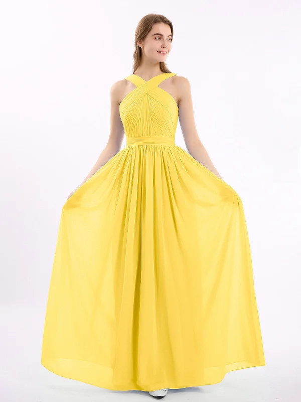 Cross Front Chiffon Long Dress with Bow Marigold sweetheart Neckline Romantic