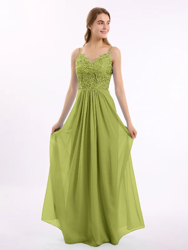 Lace and Chiffon Long Dresses with Spaghetti Straps Clover Tunics Hiking breathable