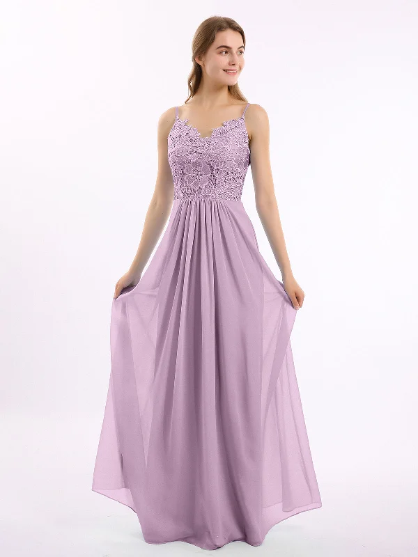 Lace and Chiffon Long Dresses with Spaghetti Straps Wisteria Tunics Sale discount