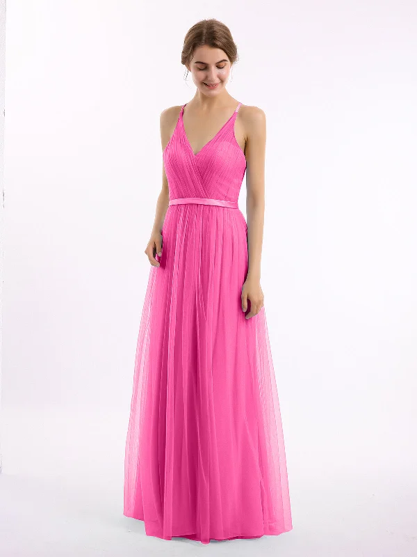 V Neck Tulle Long Dresses with Satin Sash Azalea Tunics Review highly