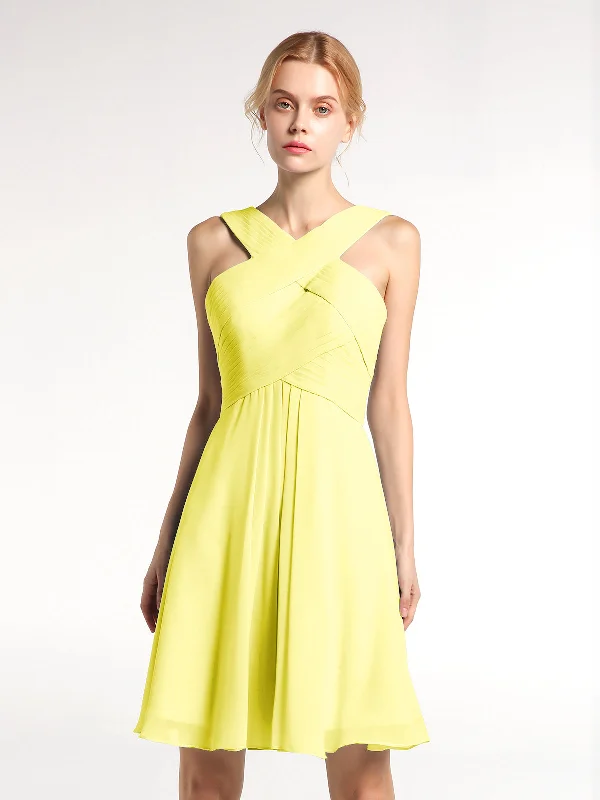 Cross Front Empire Waist Short Bridesmaid Dress Lemon Tunics Denim casual