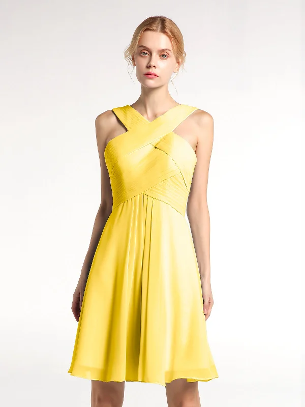 Cross Front Empire Waist Short Bridesmaid Dress Marigold Casual Short Summer