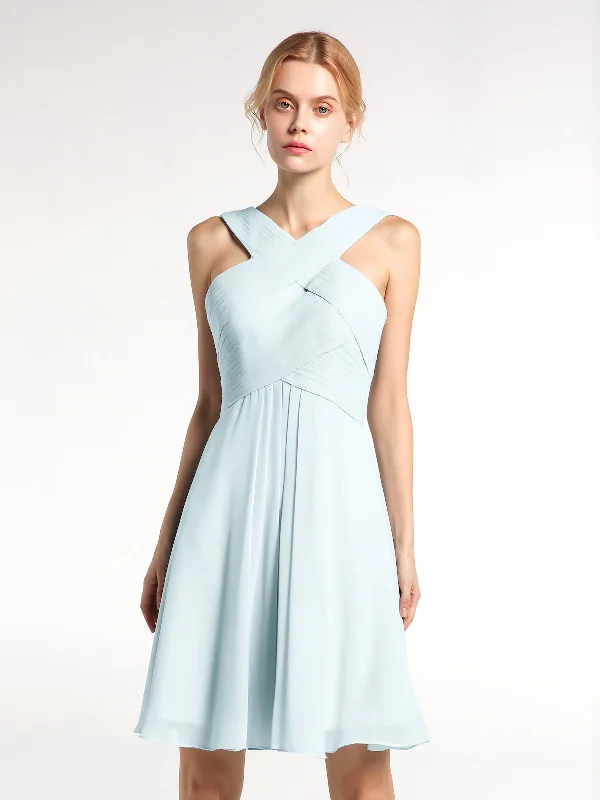 Cross Front Empire Waist Short Bridesmaid Dress Mist Tunics Designer luxury