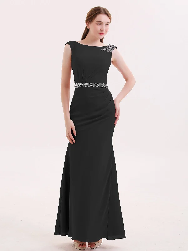 Chiffon Sheath Dress with Beaded Waistband-Black Tunics Distressed trendy