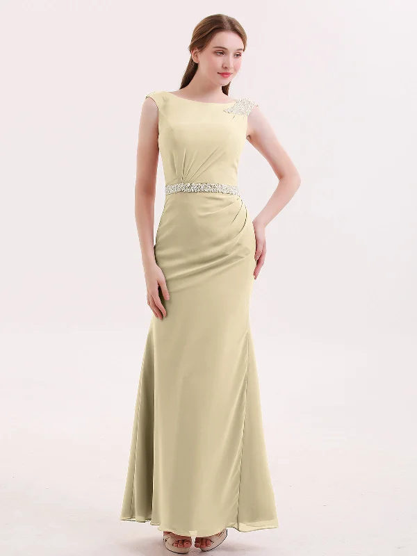 Chiffon Sheath Dress with Beaded Waistband-Champagne Tunics Versatile stylish