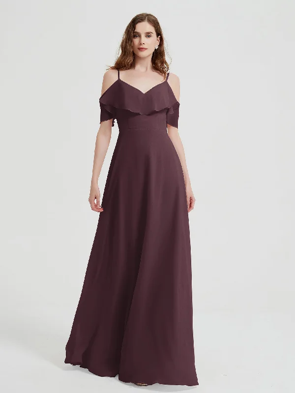 Spaghetti Straps V-neck Chiffon Long Dresses-Cabernet Tunics Summer linen
