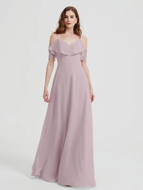Spaghetti Straps V-neck Chiffon Long Dresses-Dusk Tunics Gym athletic