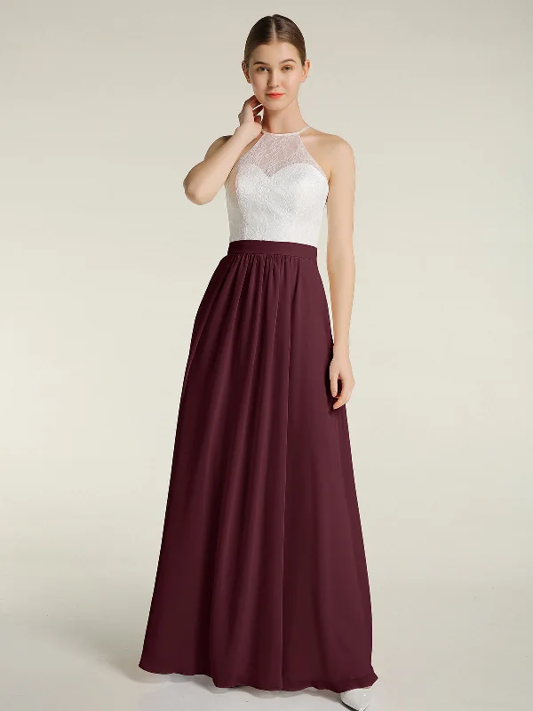 Chiffon Long Dresses with Ivory Lace Bodice-Cabernet Tunics Formal black