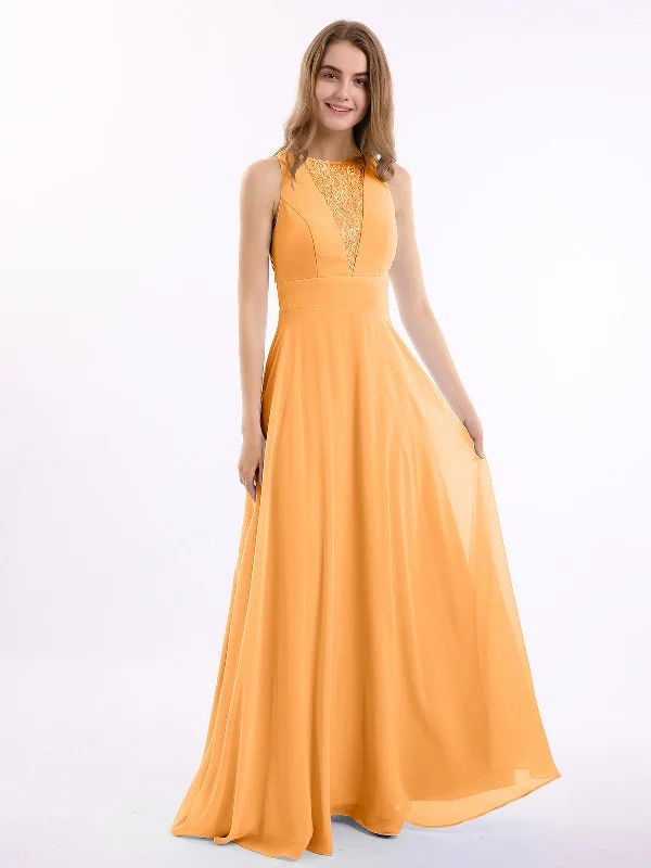 Lace Deep V-neck and Back Chiffon Long Dresses-Tangerine Tunics Prom sequined