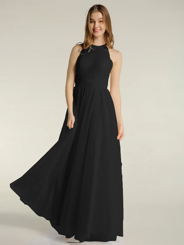 Illusion Neck Corss Waist Tulle Dresses-Black Tunics Vintage classic
