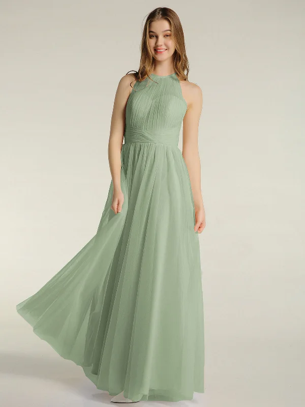 Illusion Neck Corss Waist Tulle Dresses-Dusty Sage Tunics Business professional