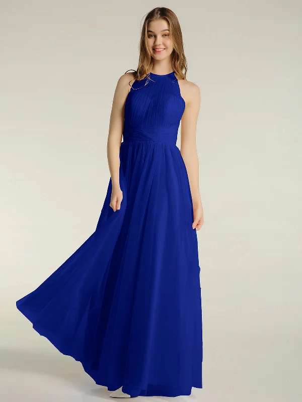 Illusion Neck Corss Waist Tulle Dresses-Royal Blue Casual Short Summer