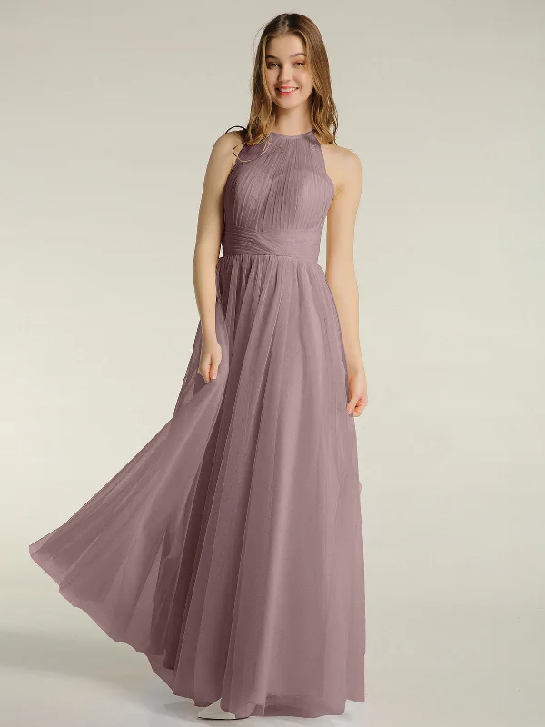 Illusion Neck Corss Waist Tulle Dresses-Vintage Mauve Tunics New arrival