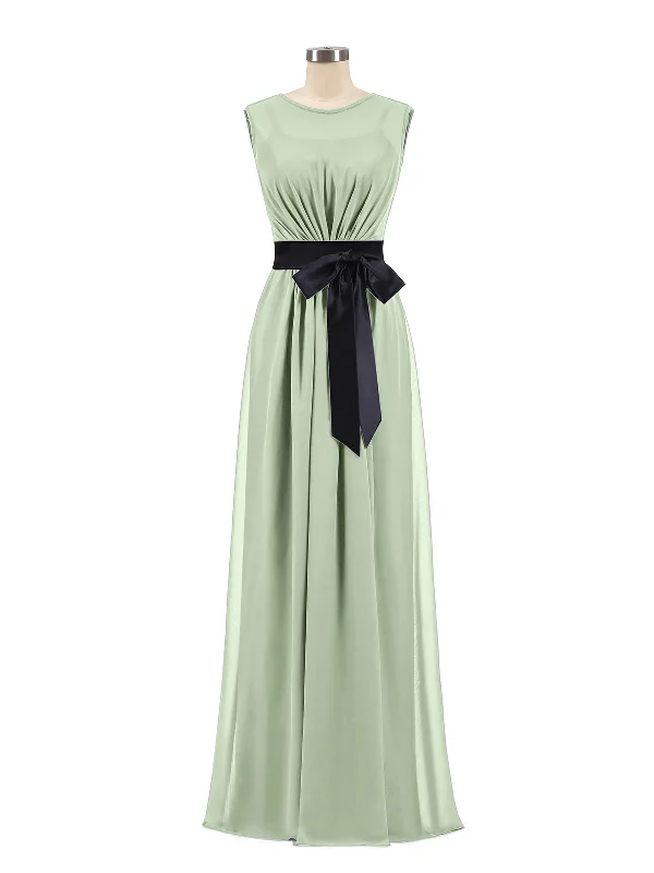 FAUX-Wrap Chiffon Dress with Black Waistband-Dusty Sage Tunics Distressed trendy