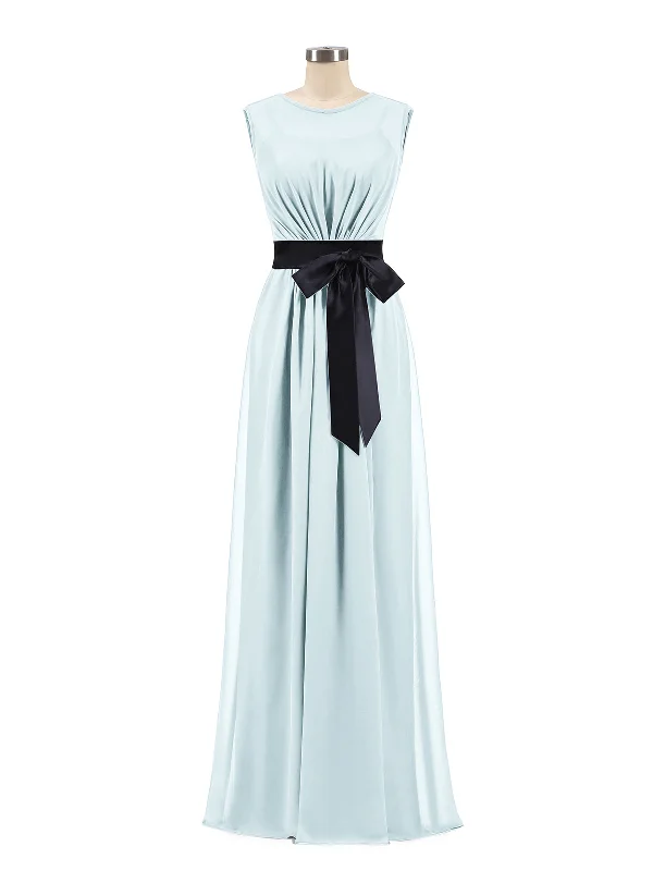 FAUX-Wrap Chiffon Dress with Black Waistband-Mist Tunics Versatile all-occasion