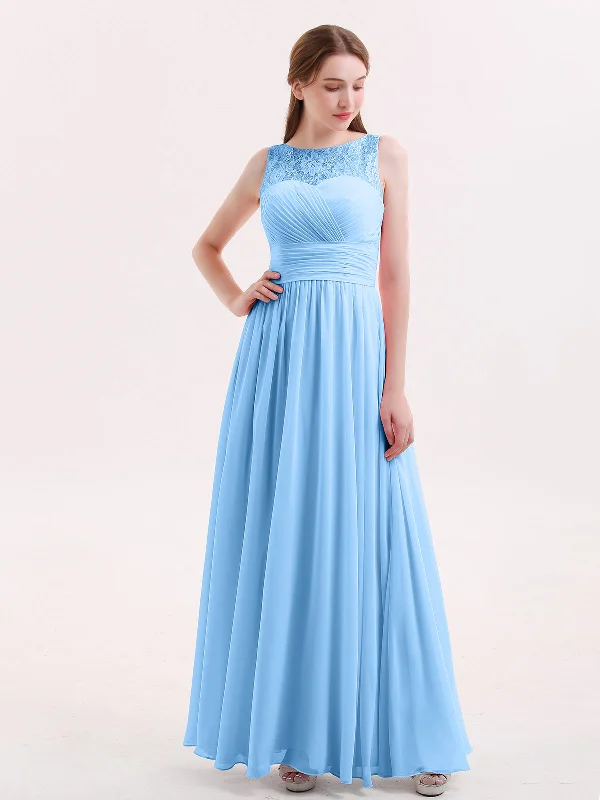 Illusion Neck Chiffon and Lace Long Dresses-Blue Tunics Review highly