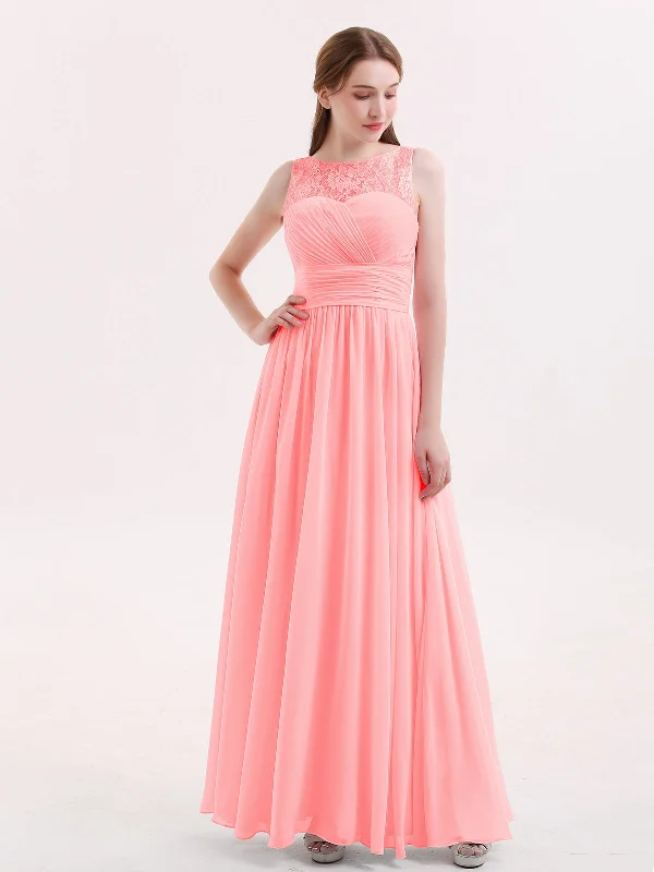 Illusion Neck Chiffon and Lace Long Dresses-Flamingo Tunics Modern contemporary