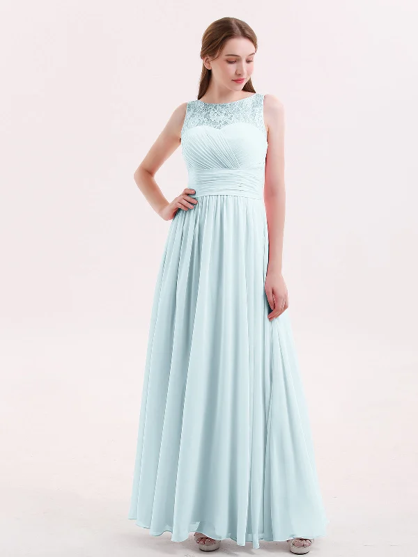 Illusion Neck Chiffon and Lace Long Dresses-Mist Tunics Winter warm
