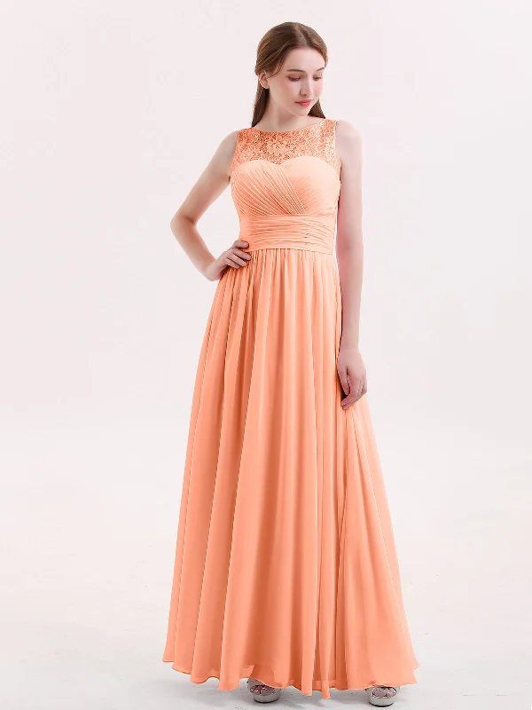 Illusion Neck Chiffon and Lace Long Dresses-Papaya Tunics Modern contemporary