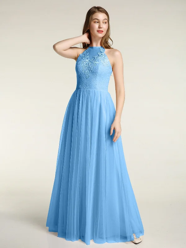 Lace Bodice and Tulle Skirt Long Dresses-Blue Tunics Sale discount