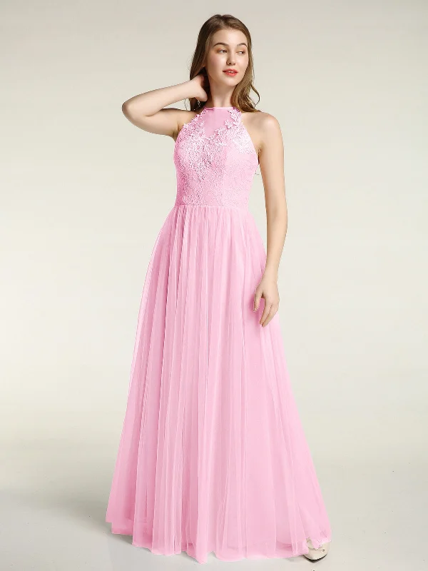 Lace Bodice and Tulle Skirt Long Dresses-Candy Pink Tunics Versatile all-occasion