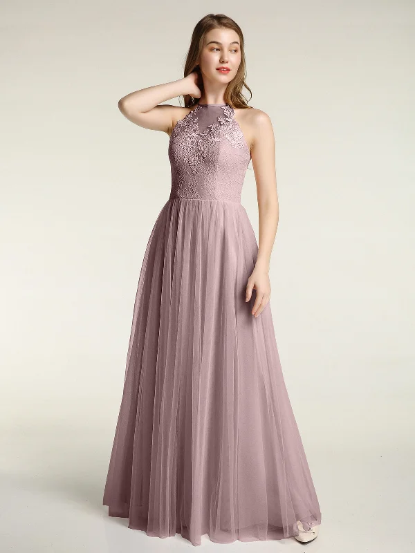 Lace Bodice and Tulle Skirt Long Dresses-Vintage Mauve Tunics Fall fleece